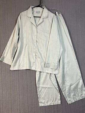 Vtg Go Softly 2 Pc Pajama Set Light Green Print Women XL Classic Style Excellent